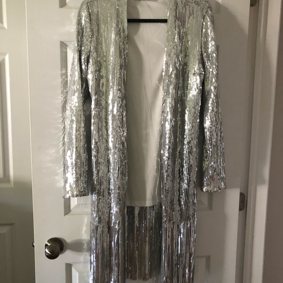 Meghan LA silver sequin fringe kimono cardigan - Picture 2 of 8